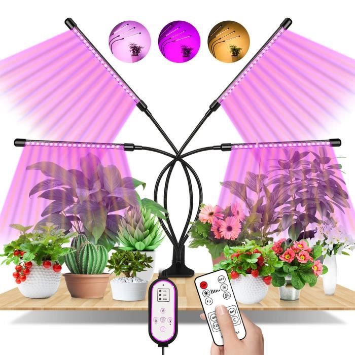 Lampe de Plante, 80 LEDs Lampe de Croissance à 360° Éclairage Horticole, 4 Têtes Lampe Croissance Spectre Complet Avec