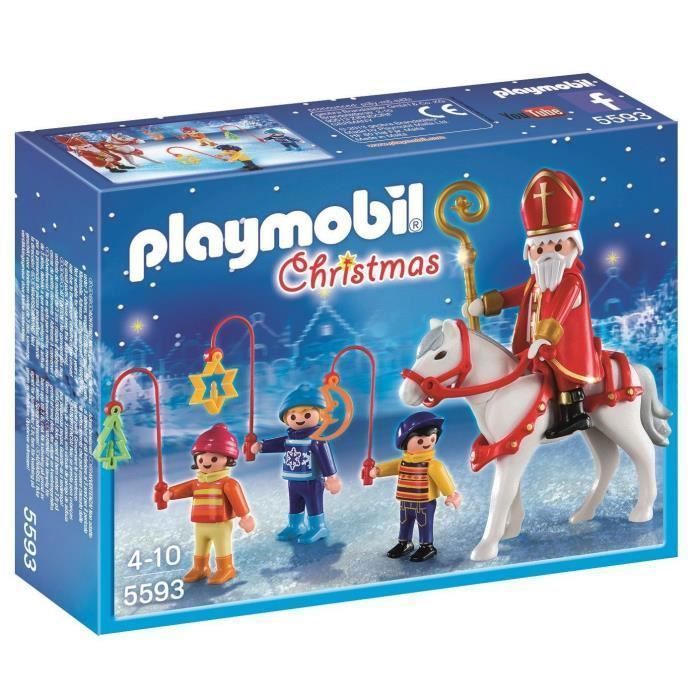 Figurines - PLAYMOBIL - 5593 - Saint Nicolas - 4 personnages - 1 cheval - Accessoires inclus Figurines - PLAYMOBIL - 5593 - Saint Nicolas - 4 personnages - 1 cheval - Accessoires inclus