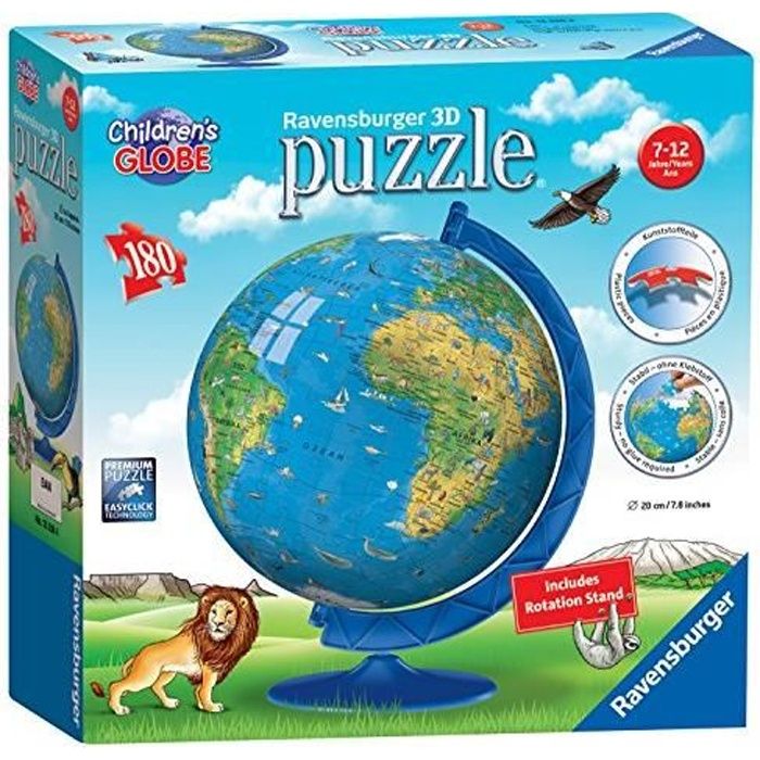 Puzzle 3D Ravensburger pour Enfant - Globe terrestre - 180 pièces - Thème Voyage et cartes