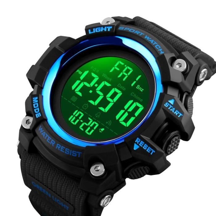 Montre De Sport Numérique Militaire Homme - Étanche 50M, Chronomètre, Alarme, Compte à Rebours, Double Heure