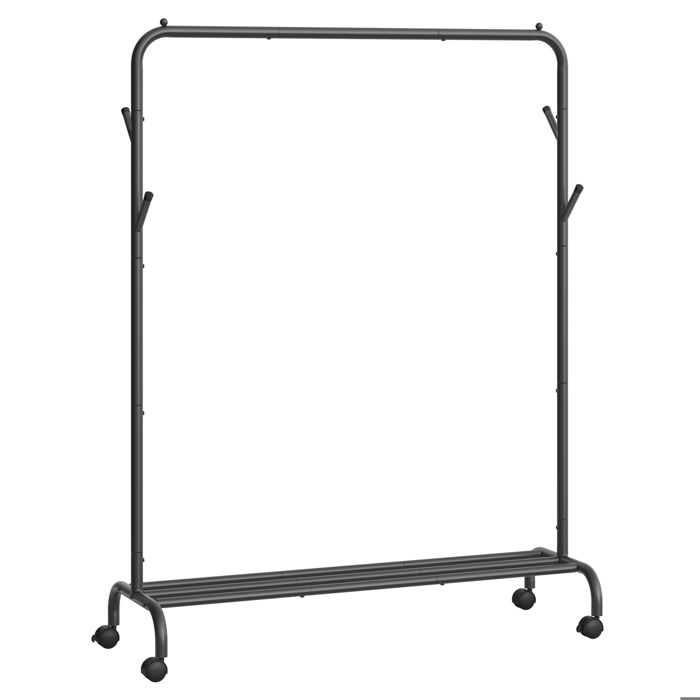 Portant à Vêtements avec Roulettes 1 Barre Porte-manteau en Acier Charge 50 kg Largeur de 103 5 cm Rangement Polyvalent Noir Portant à Vêtements avec Roulettes 1 Barre Porte-manteau en Acier Charge 50 kg Largeur de 103 5 cm Rangement Polyvalent Noir