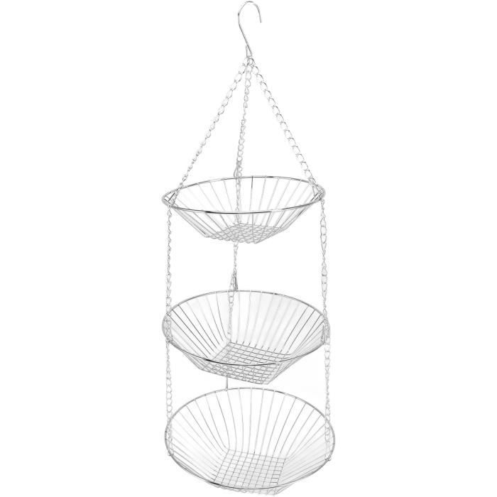 Panier Fruit Suspendu Sysow Corbeille à Fruits Suspendue 3 Étages - Hauteur Réglable - Fer - 84cm Panier Cuisine 3 étages Réglable