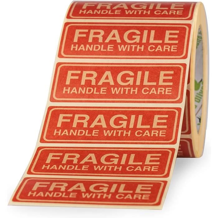 1000 Autocollants Fragile - 25x75mm, Rouge Et Blanc, Pour Colis, Déménagement, Envoi Courrier