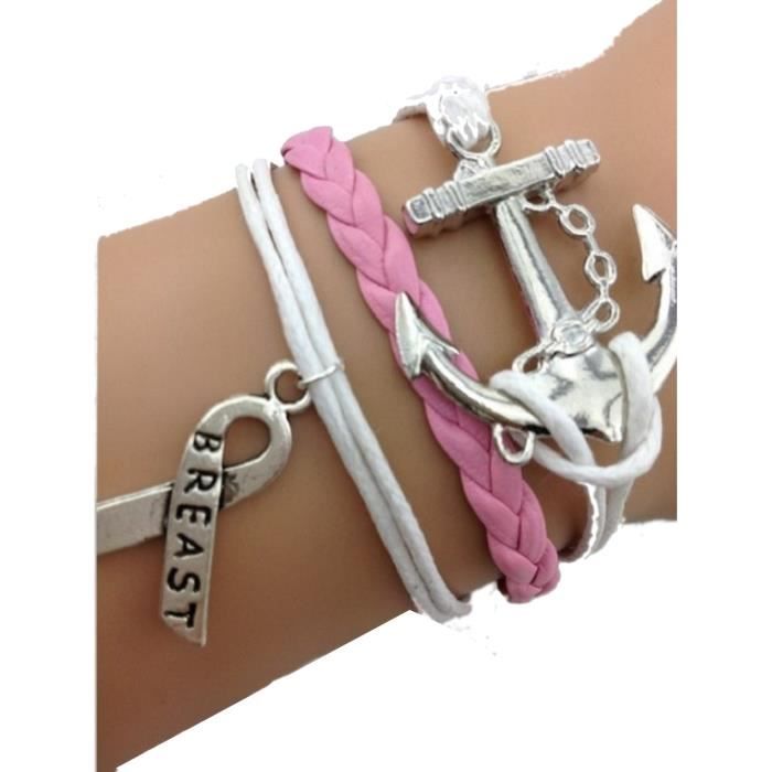 Bracelet Rose Octobre – Symbole De Soutien Contre Le Cancer Du Sein En Simili Cuir