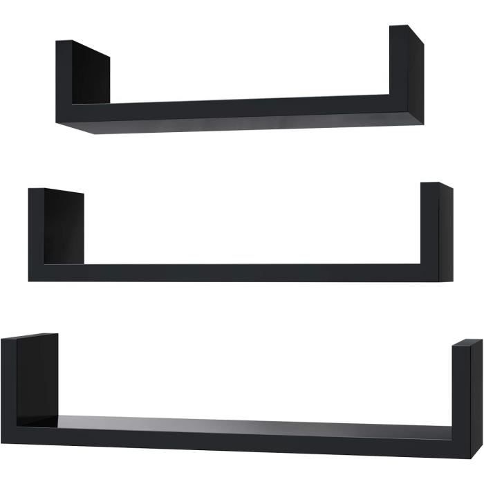 Étagères Murales - SONGMICS - Lot de 3 - Longueur 30 35 40 cm - Finition Brillante - Noir LWS40BK Étagères Murales - SONGMICS - Lot de 3 - Longueur 30 35 40 cm - Finition Brillante - Noir LWS40BK