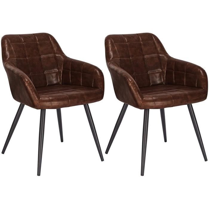 WOLTU Lot de 2 Chaises de salle à manger rembourrée en similicuir aspect cuir antique Chaises de cuisine pieds en métal Brun