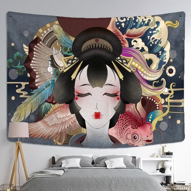 Tenture Murale Japonaise Brodée En Soie – 3 Pieds – Multicolore/or – Vintage