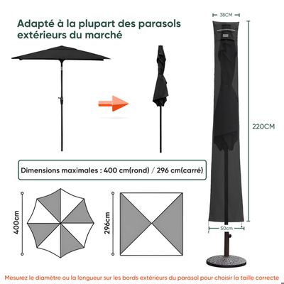 Housse Parasol Bosmere Extra Large - Imperméable Oxford 600D - Fermeture Éclair - UV Protection - Gris