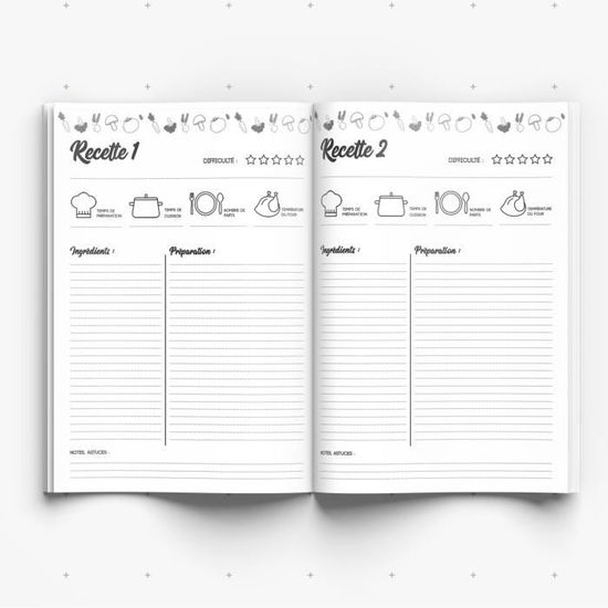 Mon Carnet de Recettes: Cahier de recettes à compléter. 2 pages par recettes  -Cadeau Idéal - Livre de recettes à remplir