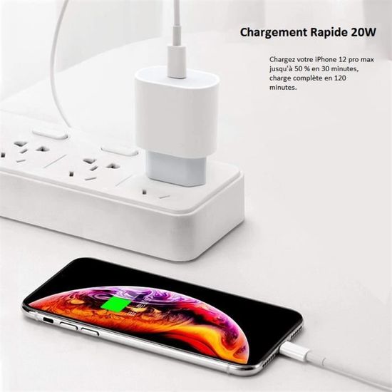 Chargeur Rapide 20W PH26 Avec Câble USB-C Vers USB-C 1m Ou 2m - Blanc - Garantie 2 Ans
