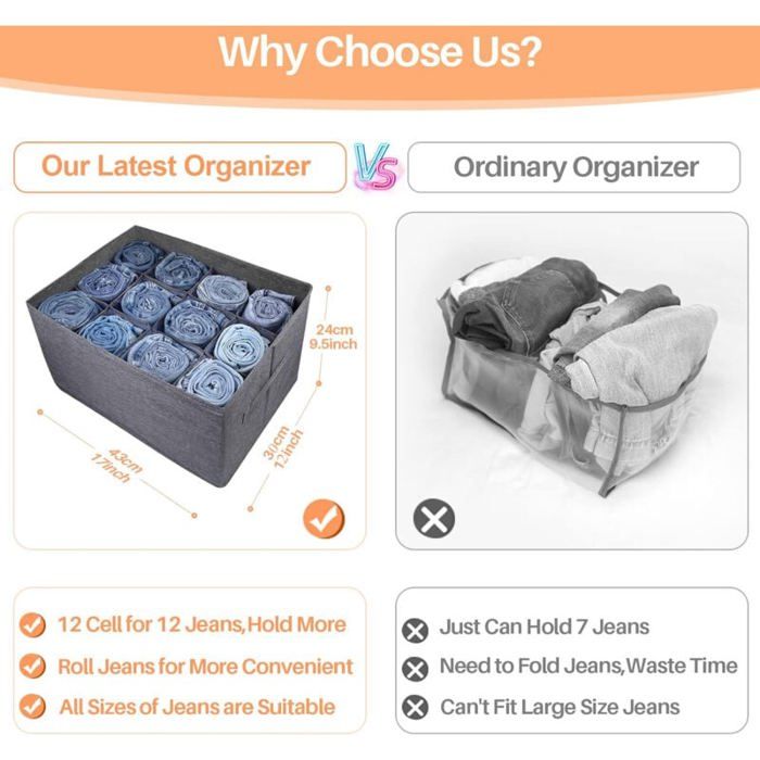 Organiseur De Vêtements De Placard 2 Pièces à 16 Compartiments Organisation Et Rangement De Placard Pour T Shirts Et Jeans 97674056