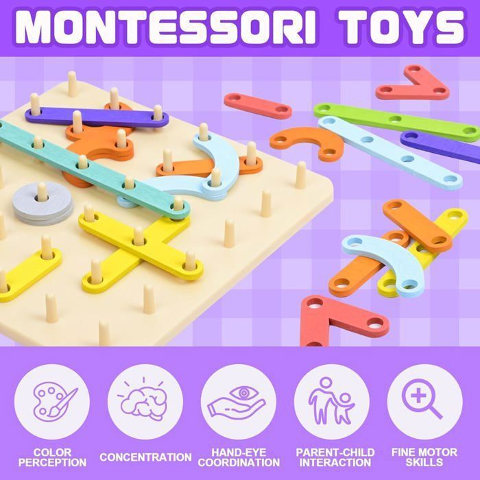 Homealexa Jouet Montessori Géoboard en Bois avec Cartes de M