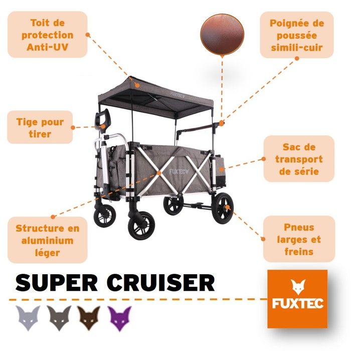 Chariot de transport enfant pliable - FUXTEC Super Cruiser - Gris Premium -  charge 75 kg - Cdiscount Puériculture & Eveil bébé