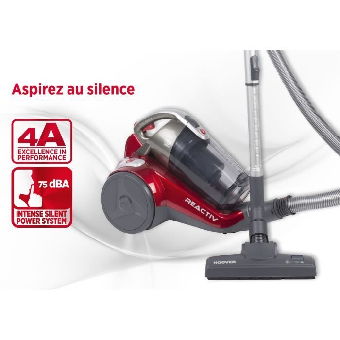 HOOVER RC81_RC25 Aspirateur Traineau sans sac, Puissant 800W, 75db,  Performance, Filtre Lavable, Brosse Poils Animaux, Gris/Rouge