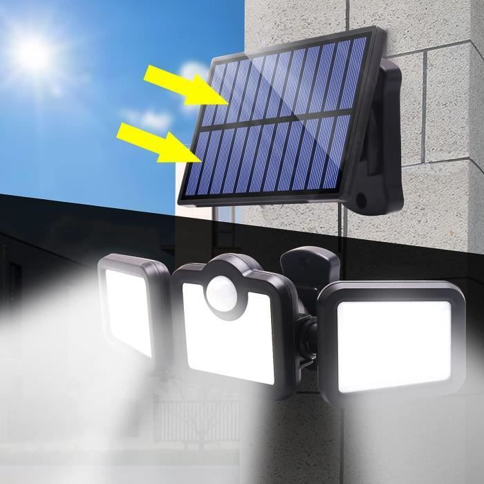 Lumiere Solaire Exterieur avec Detecteur de Mouvement, 138 LEDs Lampe Solaire  Exterieur,Spot Solaire avec Télécommande - Cdiscount Maison