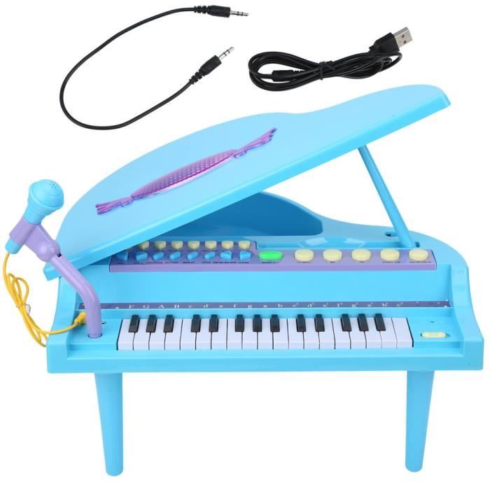 COSTWAY Piano pour Enfants de 3+ Ans avec 31 Touches,Tabouret,Microphone,  Effets Lumineux, 8 Tonalités,7 Rythmes, 45x23x45cm, Bleu - Cdiscount  Instruments de musique