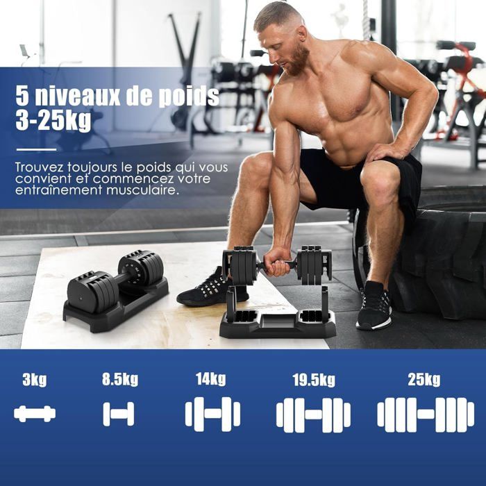 Haltères Musculation 2x5KG Poids Néoprène - Alteres Dumbbell Fitness - Pour Entraînement Renforcement Muscles Maison Gym - Sport