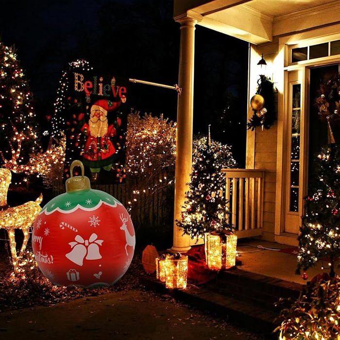 Boules De Noël Gonflables Géantes 60 Cm - Décorations Extérieures Pour Jardin, Pelouse, Devanture