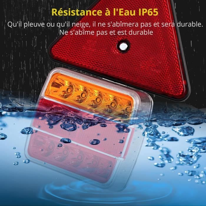 PROZOR Lot De 2 Feux Arrière Remorque Magnétiques 18 LED – E-Mark, IP65 Étanche, 7.5m Câble 7 Pins, Rouge/Ambre/Blanc