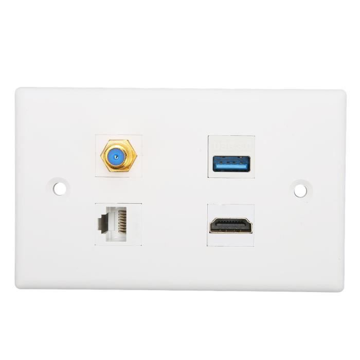 Plaque Murale HDMI 6 Ports - 4K, ABS, Avec Ethernet CAT6 Et TV F, Pour Câbles Organisés
