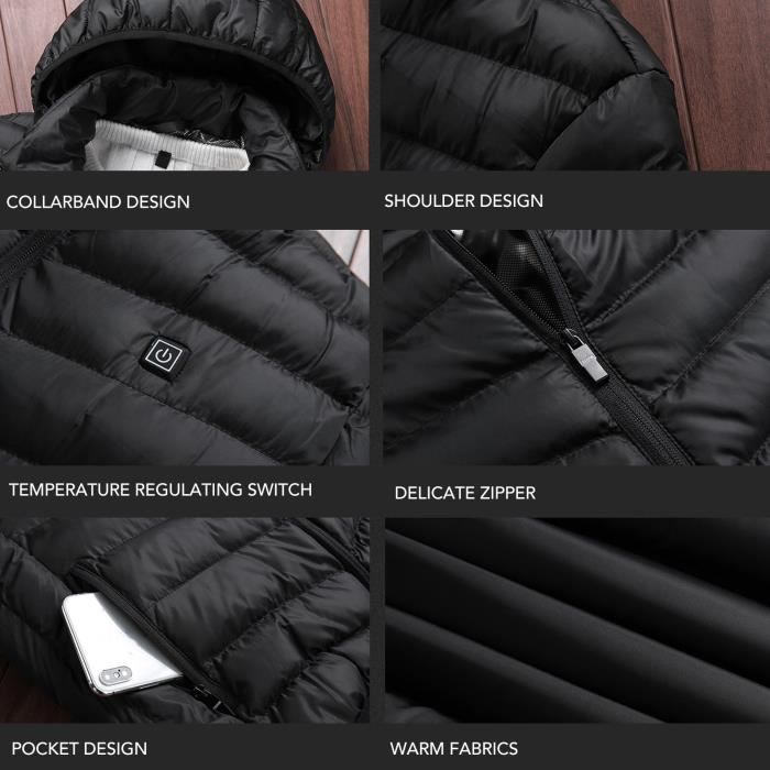 Gilet Chauffant Unisexe NaLatia - Température Réglable, Léger, Pour Ski, Pêche, équitation, Rechargeable Vêtement Chauffant Extérieur Batterie