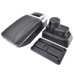 MARCHFA Boîte D'Accoudoir Central Pour Corsa D 2006-2014 - Accoudoir Cuir PU Avec Port USB (Surpiqûres Noires)