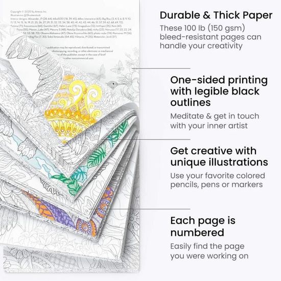 pages détachables Livre de coloriage Arteza pour adultes 72 feuilles pour l'anxiété 100 lb le soulagement du stress et la détente illustrations d'animaux 6.4x6.4 pouces pages détachables Livre de coloriage Arteza pour adultes 72 feuilles pour l'anxiété 100 lb le soulagement du stress et la détente illustrations d'animaux 6.4x6.4 pouces