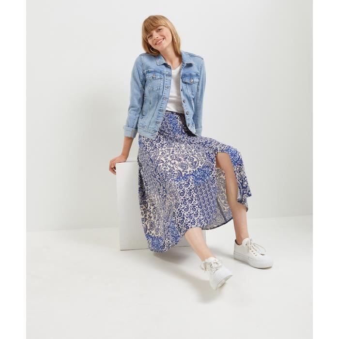 GRAIN DE MALICE Jupe mi longue imprimee femme Beige Cdiscount Pret a Porter