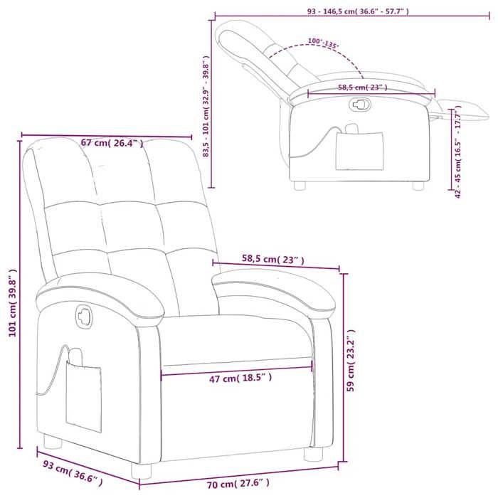 Vidaxl fauteuil de massage noir tissu