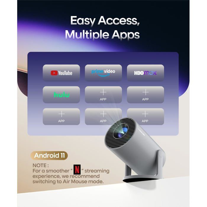 Mini Vidéoprojecteur 1080P 800 ANSI - Android 14, WiFi 6, Mise Au Point Auto - Compatible 4K/8K, 180° - 2