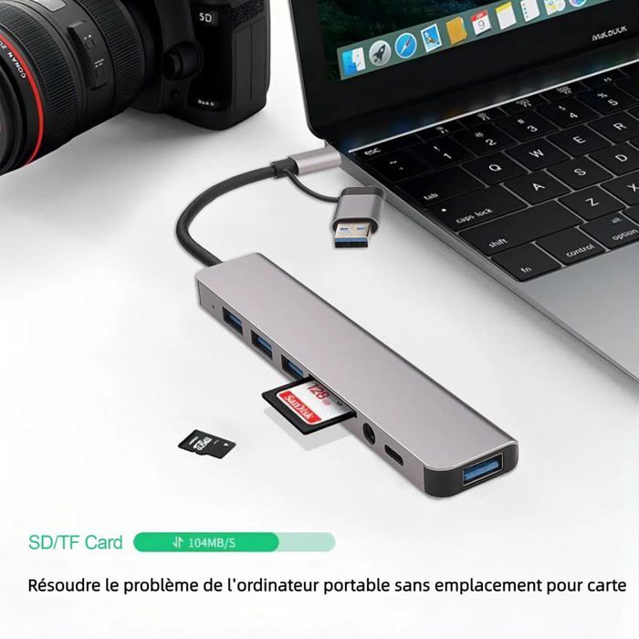 Hub USB C Double Interface,8 en 1Adaptateur Multiport Type C Interface ...