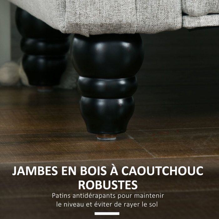 HOMCOM Banc Rembourré Avec Coffre De Rangement - Aspect Lin Gris 125 X 49 X 41,5 Cm