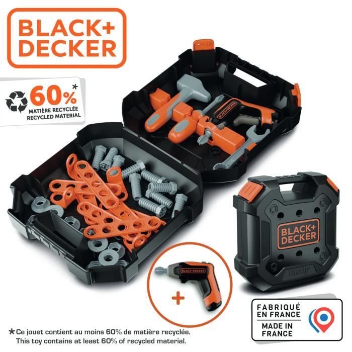 Jouet Apprenti Bricoleur Caisse à Outils Enfant Smoby Black+Decker - 4 Outils Et Accessoires - Jouet Bricolage Dès 3 Ans Jeu Imitation