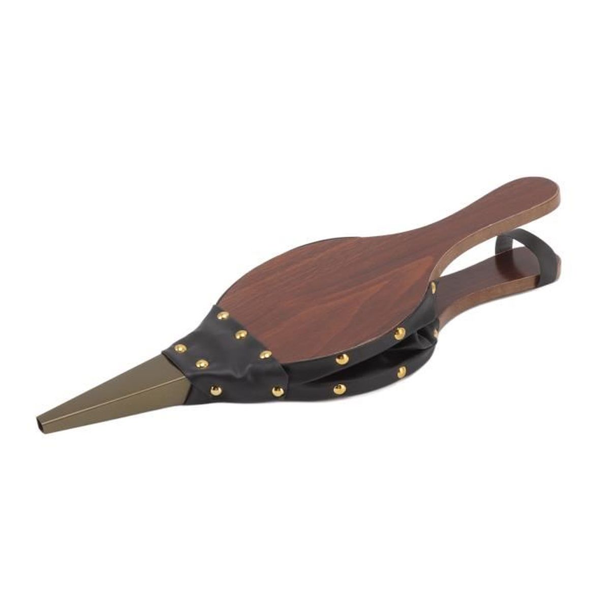 Soufflet De Cheminée Ancien En Bois, Cuivre Et Cuir – Marocain – Manuel – Bon état