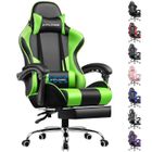 LUCKRACER Chaise Gaming Fauteuil de Bureau Chaise de Massage Lombaire Pivotante avec Repose-Pieds et Accoudoirs en Cuir de PU (Vert)