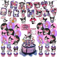 Nouveau Kuromi Thème Fête D’anniversaire Décorations Bannière Ballons Gâteau Cupcake Toppers Décoration pour Enfants