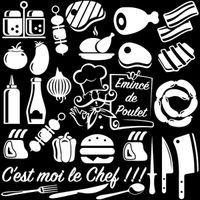 Sticker Planche Cuisine du Chef Aliments, Ustensiles (50x50 cm) BLANC CUIS107