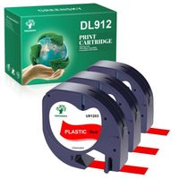 3x GREENSKY Compatible pour Dymo LetraTag Ruban Plastique 91203, 12mm x 4 m,pour Dymo LetraTag LT-100H,  Noir sur rouge