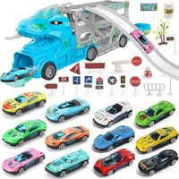 Jouet Camion Transporteur Dinosaure - GYROOR - Garage Rampe - 12 Voitures - Bleu Multicolore - 3 Ans et +