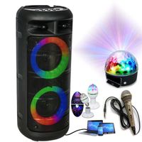 Enceinte Enfant Karaoke Portable USB Bluetooth PARTY ALFA-2600 avec Batterie - 2 Jeux de Lumière - Micro - Boum - Fête Anniversaire