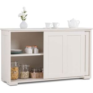 BUFFET DE CUISINE COSTWAY Buffet de Cuisine Contemporain Bahut Vaisselier Laqué Beige avec Porte Coullissant et 2 Etagères en MDF 106,7 x 33 x 62,5CM