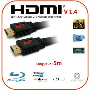 CÂBLE TV - VIDÉO - SON NGI®-cable hdmi 5m 1.4 plat noir