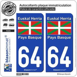 Adesivi Targa Nuova Aquitania 64, Set 2 Pezzi, Dimensioni Ufficiali 9,7x4,6 Cm, Produzione Francese