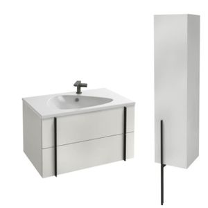 MEUBLE VASQUE - PLAN Meuble lavabo simple vasque 80 cm JACOB DELAFON Nouvelle Vague blanc brillant + colonne de salle de bain version droite