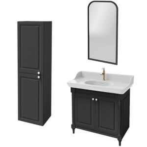 MEUBLE VASQUE - PLAN Meuble salle de bain JACOB DELAFON Cléo 1889 plan vasque + colonne gauche + miroir + mitigeur lavabo or