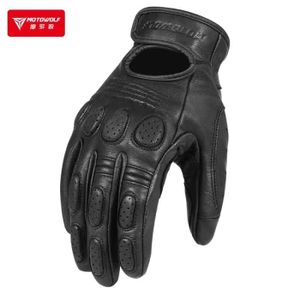 GANTS - SOUS-GANTS Gants d'équitation de moto tout-terrain en cuir vintage,anti-chute,tous les doigts,gants de protection en plein - Black[A6497]