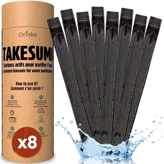 Charbon Actif Binchotan Ajima - 5 Bâtons Purificateurs D'eau Naturels - Filtre 1,5L Chacun - Chêne De Wakayama