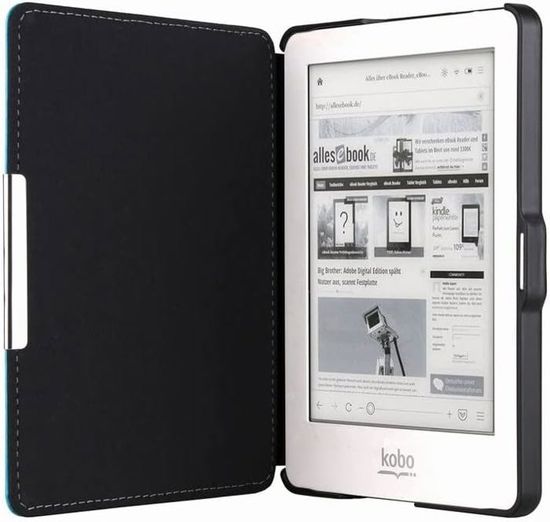 Housse Rigide Magnétique Pour Liseuse Kobo Glo - Cuir Synthétique Noir - Protection Anti-chocs Et Rayures