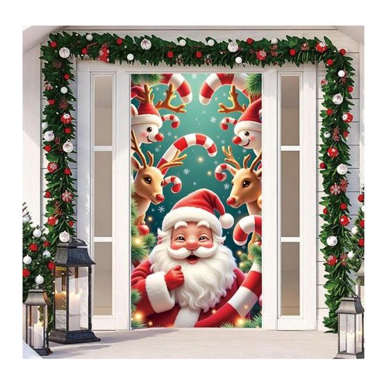 Housse De Porte D'Entrée De Noël - 91,4 X 203,2 Cm - Tissu Polyester Élastique - Décorations Fêtes, Intérieur (Rouge, Motif Sapin)