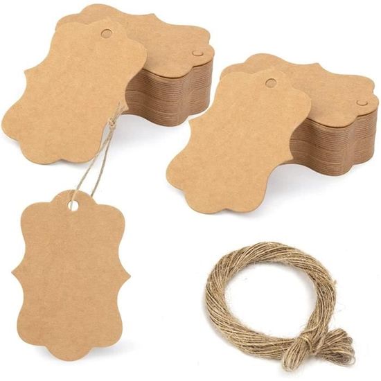 100 Étiquettes Cadeaux Kraft Avec Ficelle Jute - 5x3cm - Vierges Pour Mariage, Noël, Anniversaire, DIY